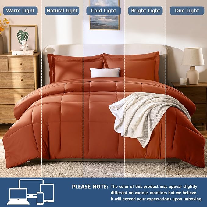 CozyLux King Size Comforter Set Terracotta - Image 7