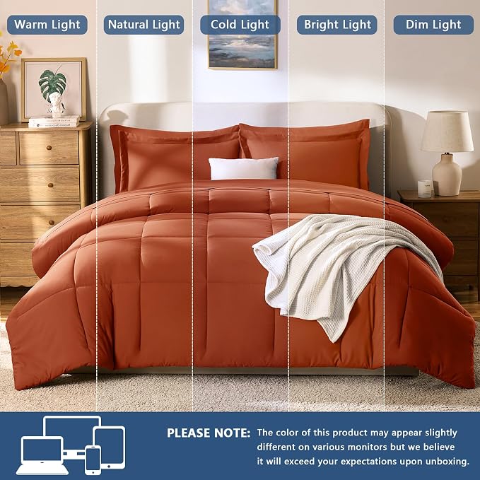 CozyLux Queen Comforter Set Terracotta - Image 7