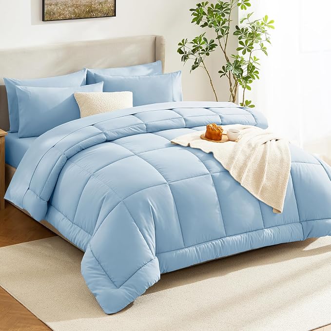 CozyLux King Size Comforter Set Baby Blue, 7 Pieces Bed in a Bag, All Season - Image 8