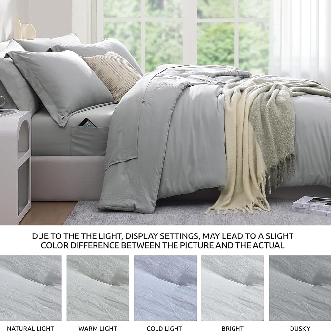 WRENSONGE Queen Comforter Set- 7 Pieces Soft Light Grey Bed in a Bag Queen - Image 7