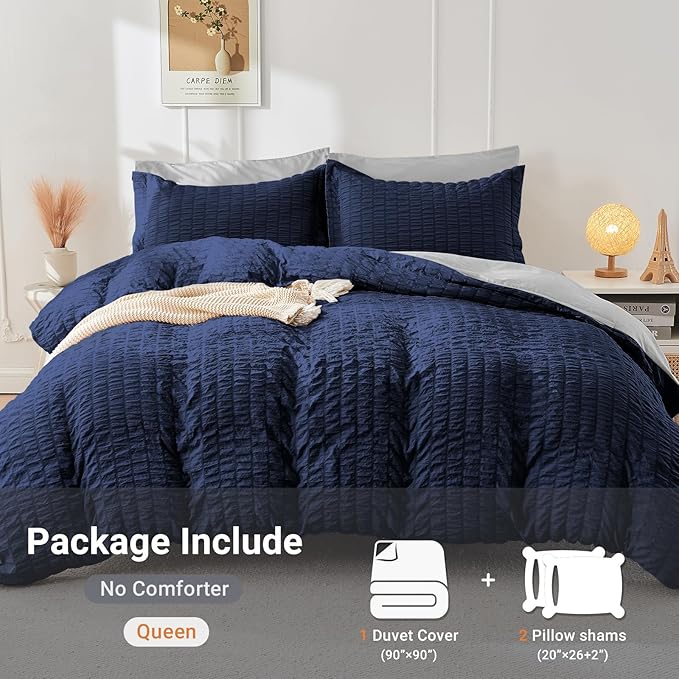 HYMOKEGE Navy Blue/Light Grey Duvet Cover King Size, Ultra Soft 3-Piece - Image 5