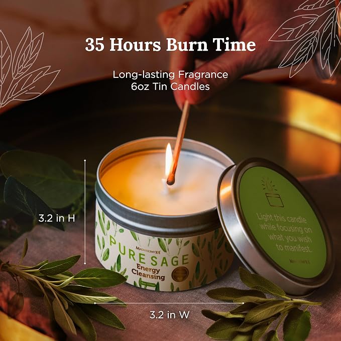 Magnificent 101 Long Lasting Pure White Sage Candle - 6 Oz - 35 Hour Burn Time - Image 3