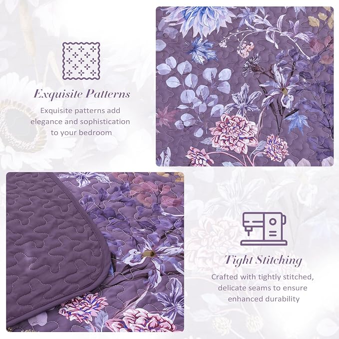 Yiran Floral King Quilt Bedding Set, 3 Pieces Summer Soft Lightweight Coverlet - Image 5