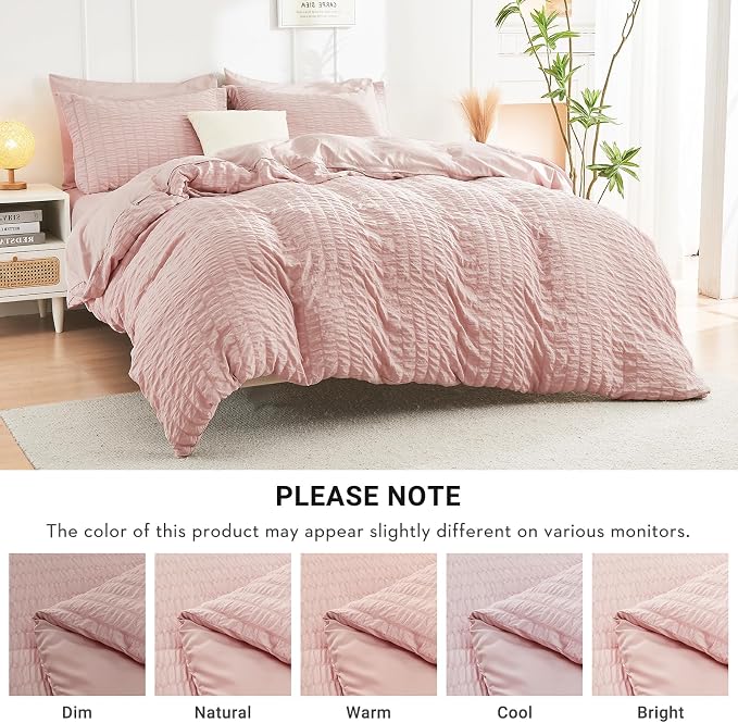 HYMOKEGE Rose Gold King Size Comforter Set Seersucker 7 Pieces, All Season - Image 6