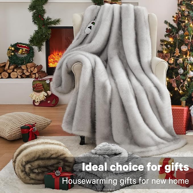Heated Electric Blanket Throw, Octrot 50"X60" Faux Fur Heating Blanket Luxury - Image 6