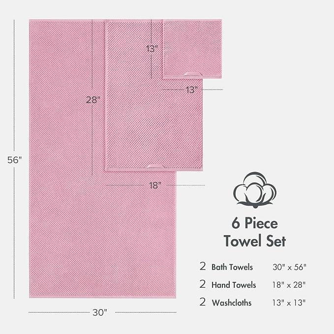 Madison Park Bathroom Towel Set of 6 Diagonal Ribbed, 500 GSM - Image 9