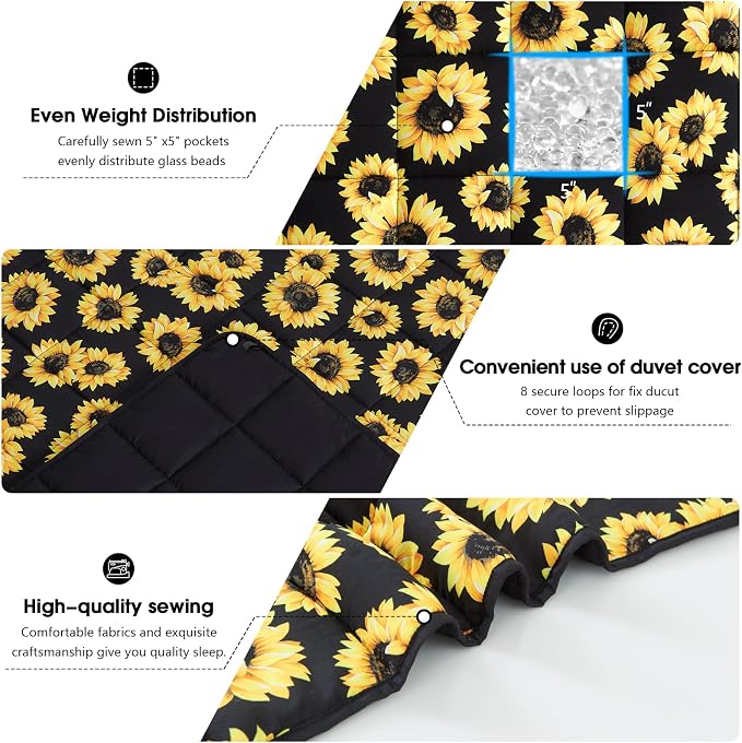 Sunflower Weighted Blanket for Adults 20lbs, Twin Full Size Cooling Heavy Throw - Image 5