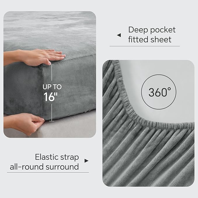 BEDELITE Flannel Sheets King Size Grey - Image 4