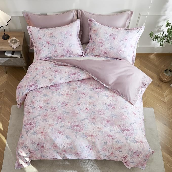 OAITE Duvet Cover Set King Size Floral Pattern 600 Thread Count Ultra Soft 100% - Image 4