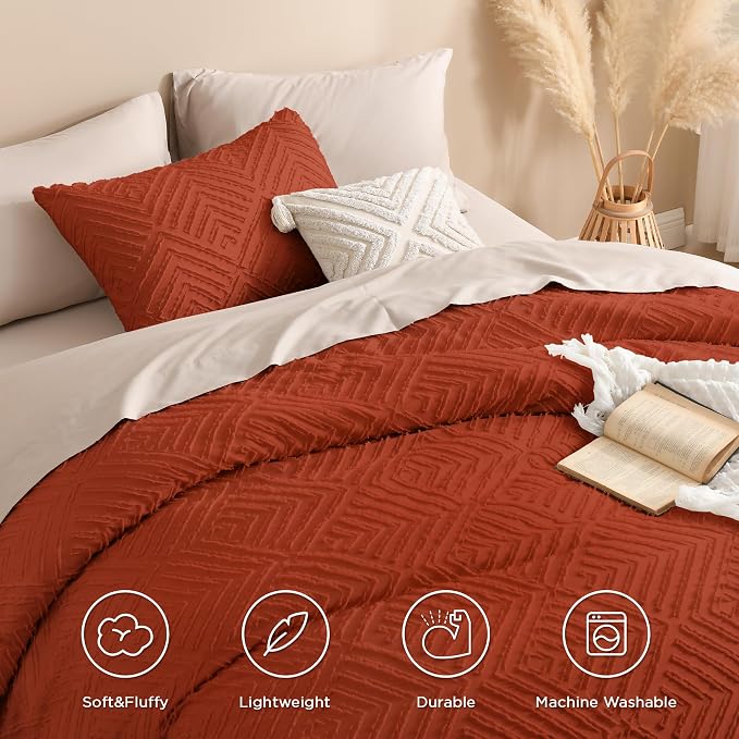 Andency Burnt Orange Queen Size Comforter, Terracotta Boho Fall Lightweight - Image 4
