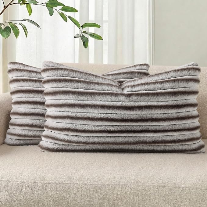 Pallene Faux Fur Plush Lumbar Throw Pillow Covers 12x20 Set of 2, Luxury Soft by PALLENE