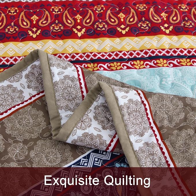 WONGS BEDDING Boho Quilt Set King Size, Lightweight Microfiber Bedspread - Image 8
