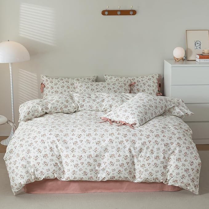 mixinni Vintage Style Girls Pale Pink Flower Pattern Duvet Cover Twin Soft - Image 2