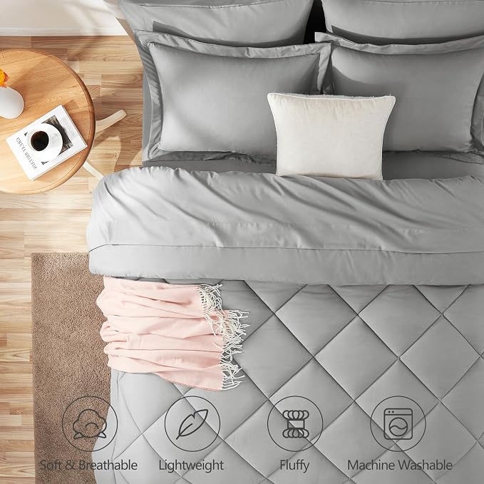 CozyLux Queen Comforter Set Light Grey - Image 2