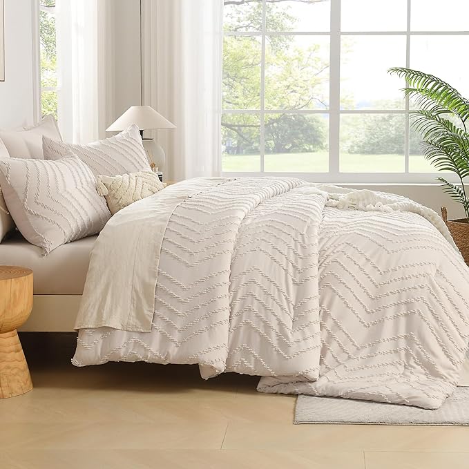 Andency Oversized King Comforter Set 120x98 Beige, Boho Oversize King Cream - Image 6