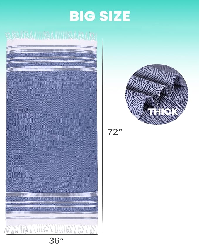 2 Packs Cotton Turkish Beach Towels Quick Dry Sand Free Soft Absorbent Extra - Image 5