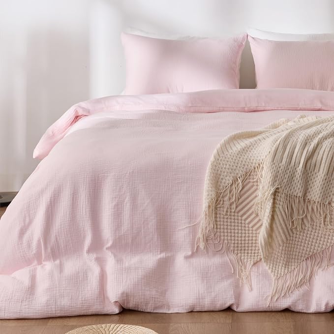 Pink Duvet Cover King, 100% Sandwashed Cotton Soft King Size Duvet Cover Set 3 by Unknown