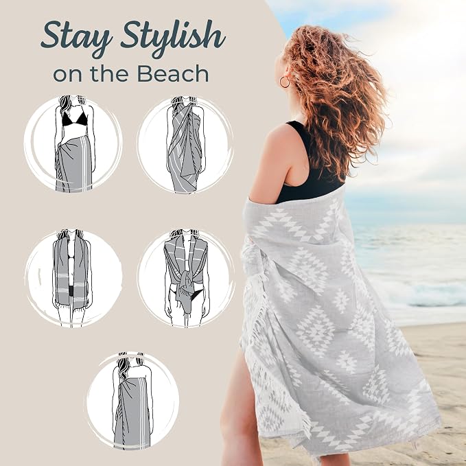 Premium 100% Cotton Turkish Towel – Vintage Light Grey, 35”x 67” – Quick Dry - Image 5