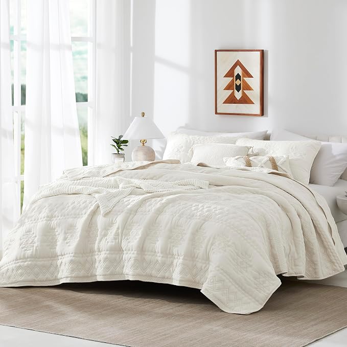 WDCOZY Boho Ivory Quilts Queen Size Bedding Sets - Image 2