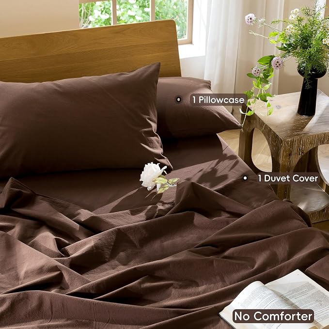 MooMee Bedding Duvet Cover Set 100% Washed Cotton Linen Like Textured - Image 2