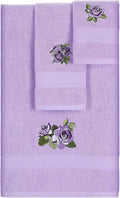 3 Pcs Rustic Purple Roses Bathroom Towel Set Farmhouse Embroidered Purple Roses by Unknown