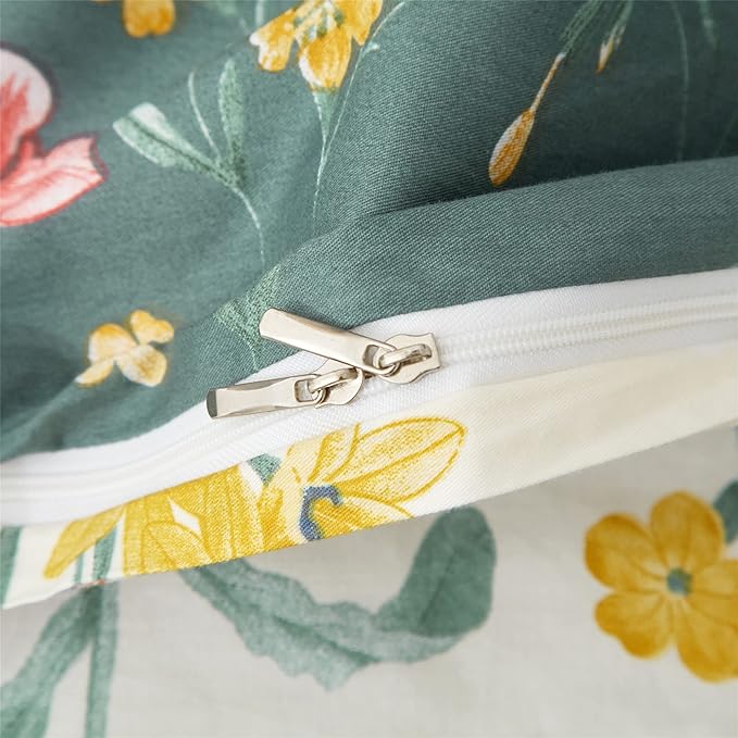 PinkMemory Green and White Floral Duvet Cover King 100% Cotton Reversible Green - Image 7