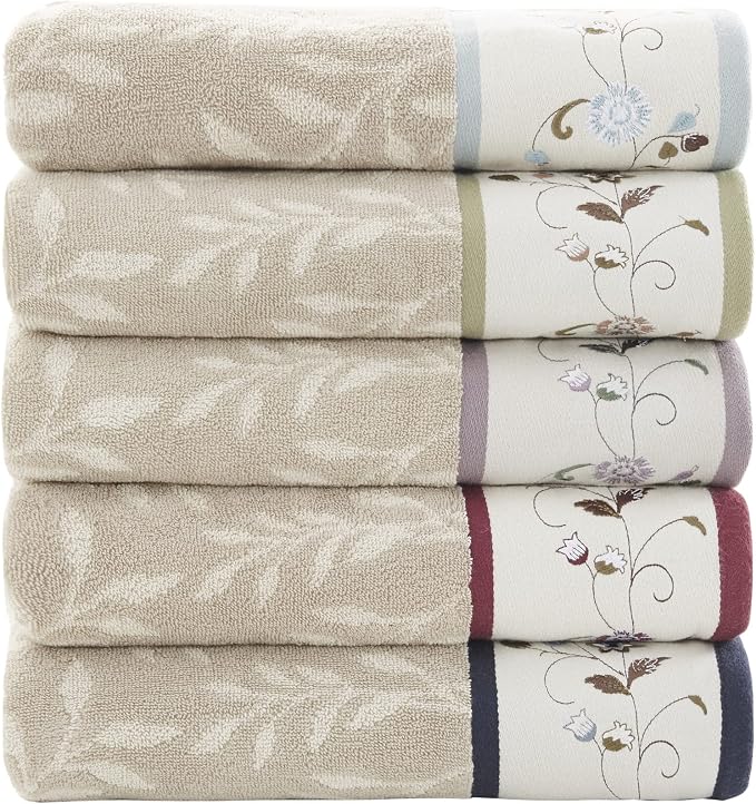 Madison Park Serene 100% Cotton Bath Towel Set Luxurious Floral Decorative - Image 10