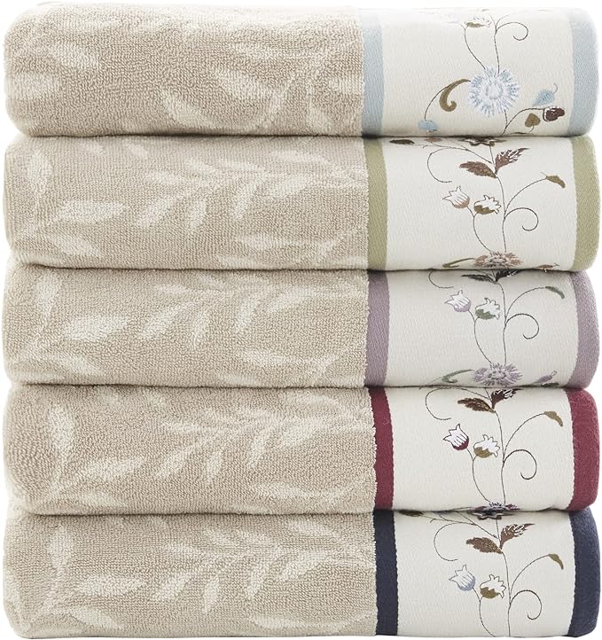 Madison Park Serene 100% Cotton Bath Towel Set Luxurious Floral Decorative - Image 10