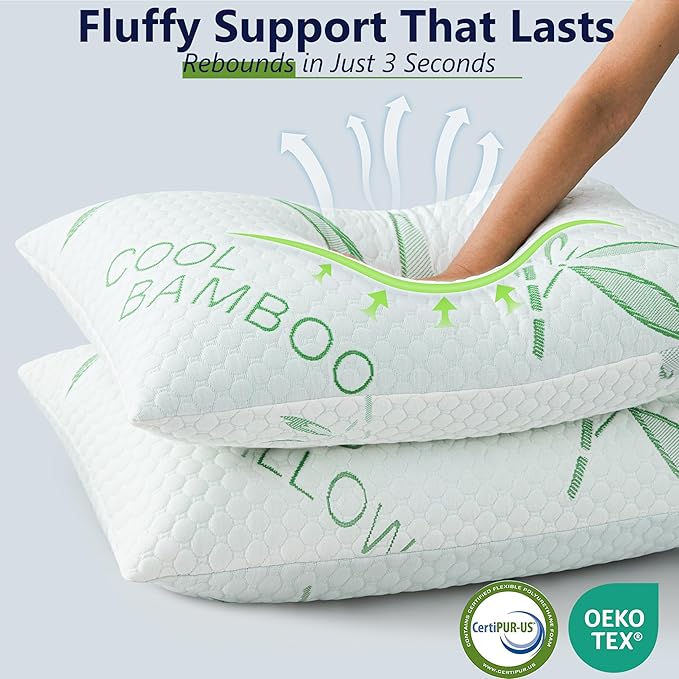 Shredded Memory Foam Pillows, Cooling Pillows Standard Size Set of 2 Adjustable - Image 4