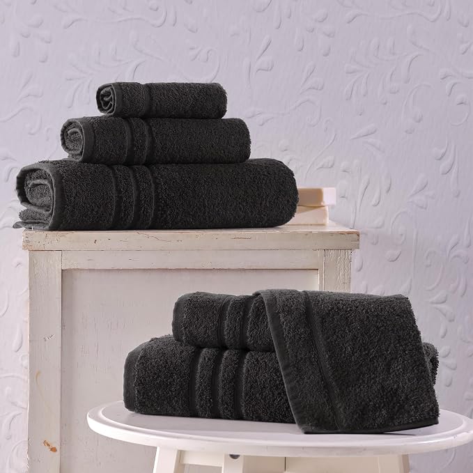 Black 6 Pack Bath Towels Sets Linen - Image 3