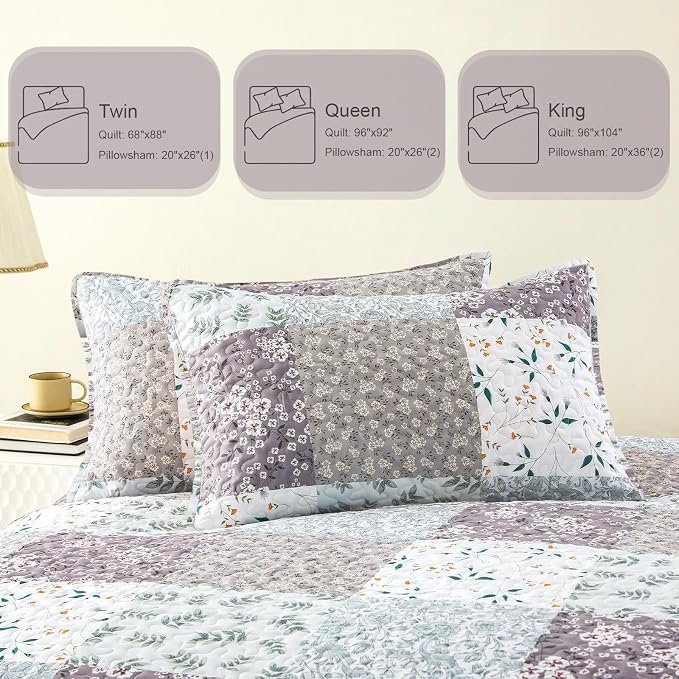 Whale Flotilla Patchwork Quilt Twin Size, Extra Soft Boho Floral Bedspreads - Image 7