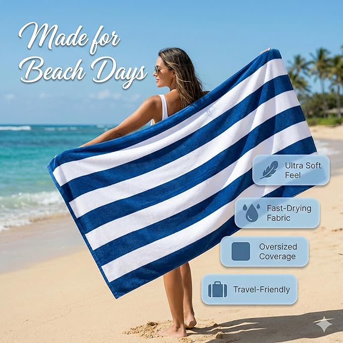 Velour Cabana Beach Towel 4 Pack, 30” x 60” Soft Plush Cotton Pool Towel - Image 4