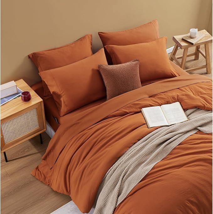 WRENSONGE Queen Comforter Set- 7 Pieces Soft Burnt Orange Bed in a Bag - Image 4