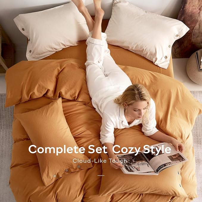 JELLYMONI 100% Washed Cotton Duvet Cover Full – Soft, Breathable Linen-Look - Image 8