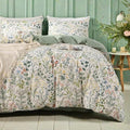 MKXI Queen Size Wildflower Duvet Cover Set Sage Green Spring Floral Bedding Set by MKXI
