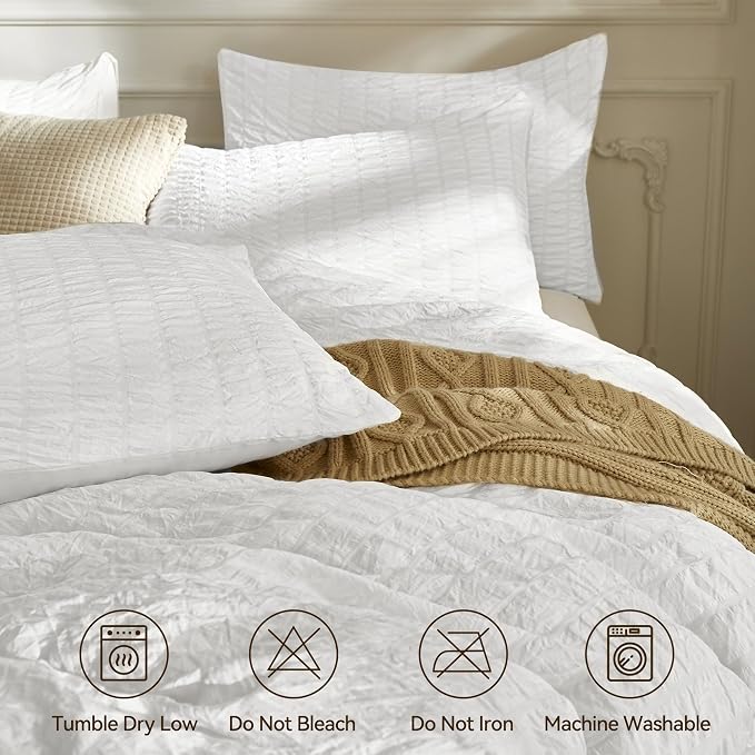 JELLYMONI Bright White Duvet Cover Full Size, Soft Breathable Seersucker Duvet - Image 4