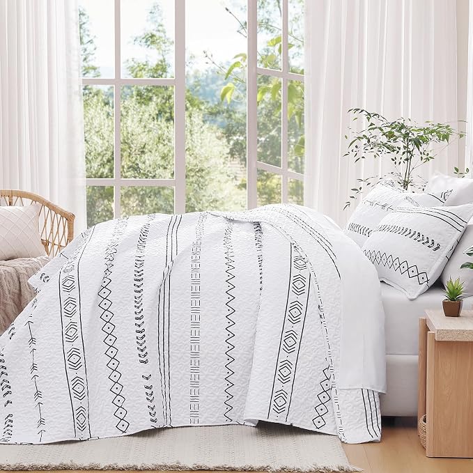 Andency White Twin Quilt Set, 2 Pieces Boho Lightweight Soft Striped Bedspread - Image 7