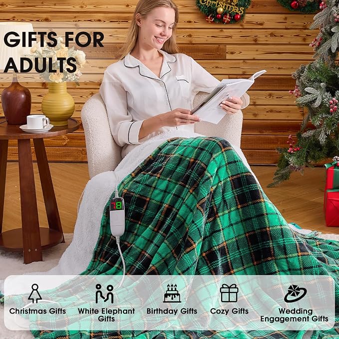 Green Heated Blanket Electric Twin Size 62X84, Christmas Heating Blanket - Image 4