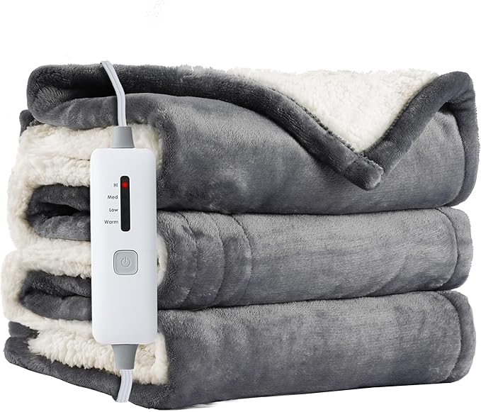 Electric Heated Blanket Throw 50"x60", Soft Flannel Sherpa Heating Throw by Soypipo