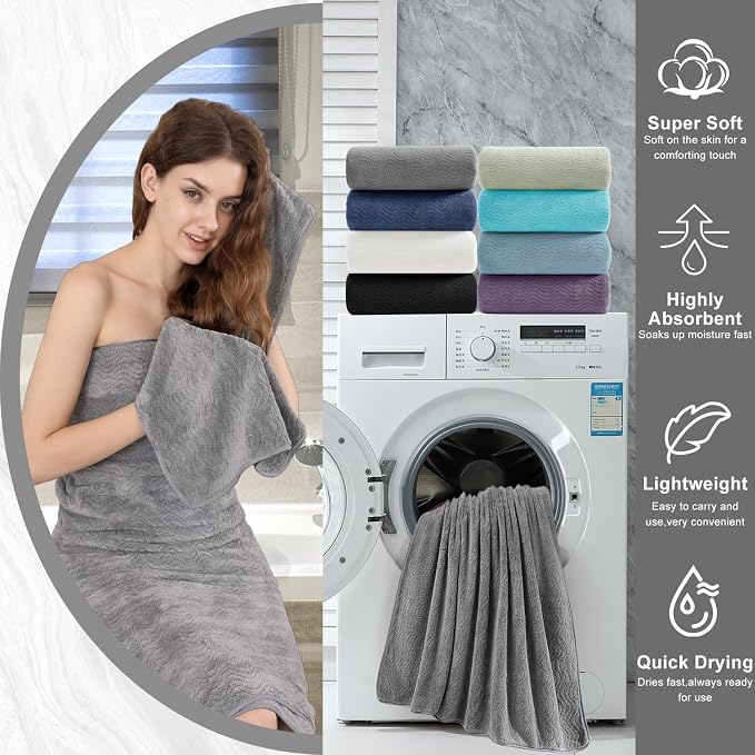 8 Piece Bath Towel Set Grey |2 Oversized Large Bath Sheet, 2 Hand Towels - Image 8