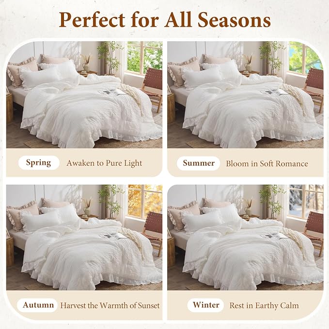 JOLLYVOGUE White Comforter Full Size, 3 Pieces Seersucker Lightweight Full Size - Image 6