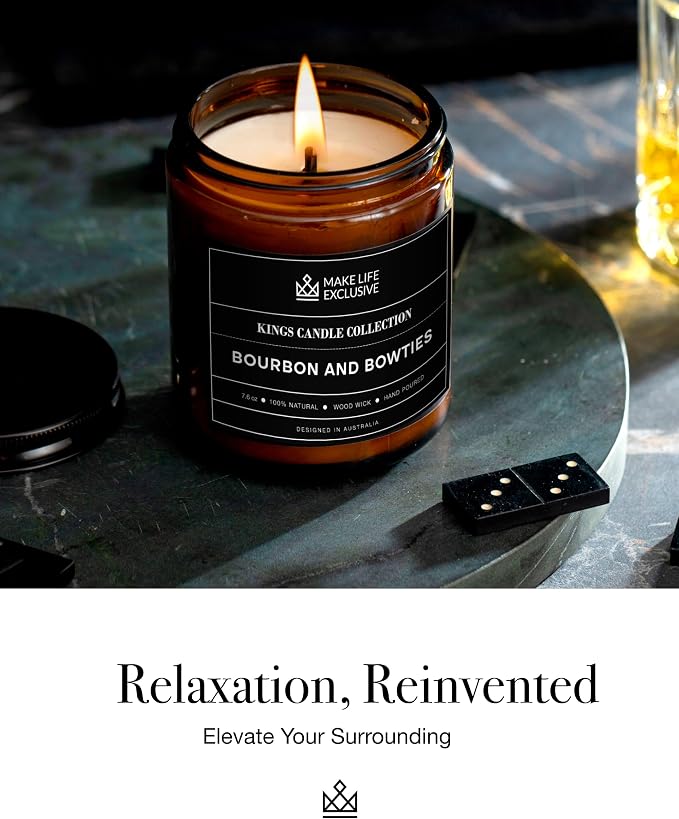 Scented Candles for Men | Bourbon Scented & Bowties | Wooden Wick, Long Lasting - Image 6