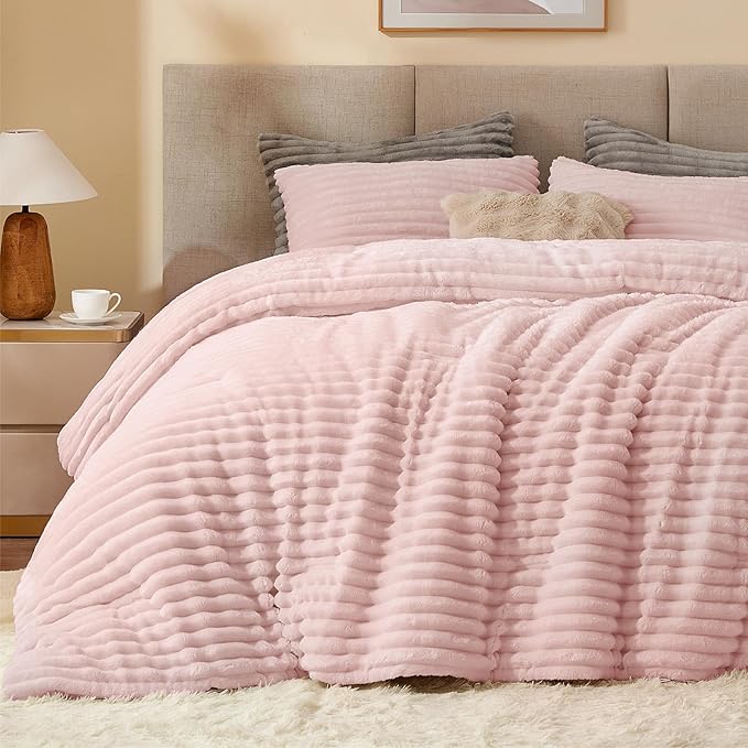 BEDELITE Fleece Queen Comforter Set -Super Soft & Warm Fluffy Pink Bedding by BEDELITE