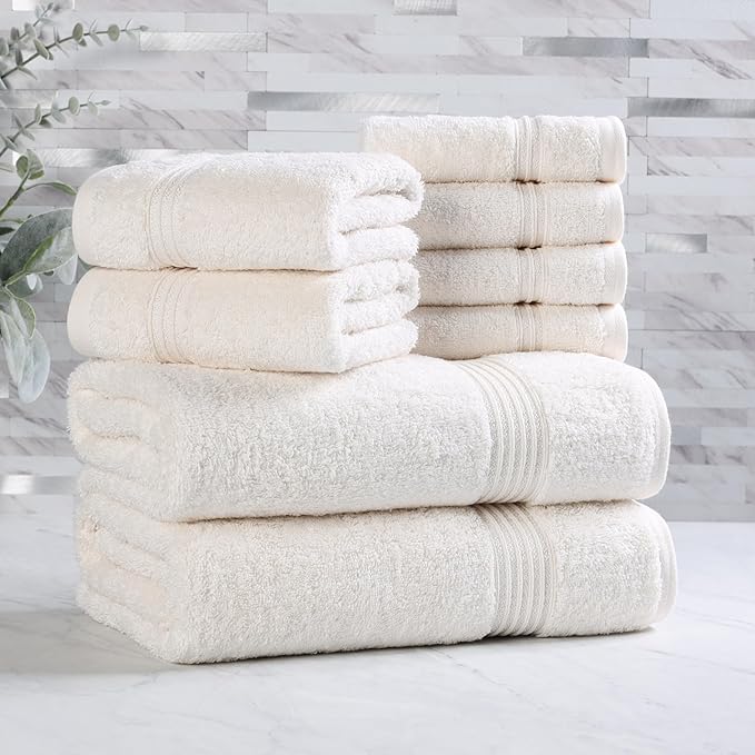 Superior Egyptian Cotton 8-Piece Towel Set, Guest Bath Decor Essentials by SUPERIOR