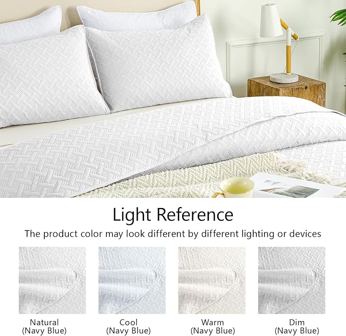 FLYMME Queen Quilt Bedding Set White Lightweight Bedspreads Full Size, Modern - Image 5