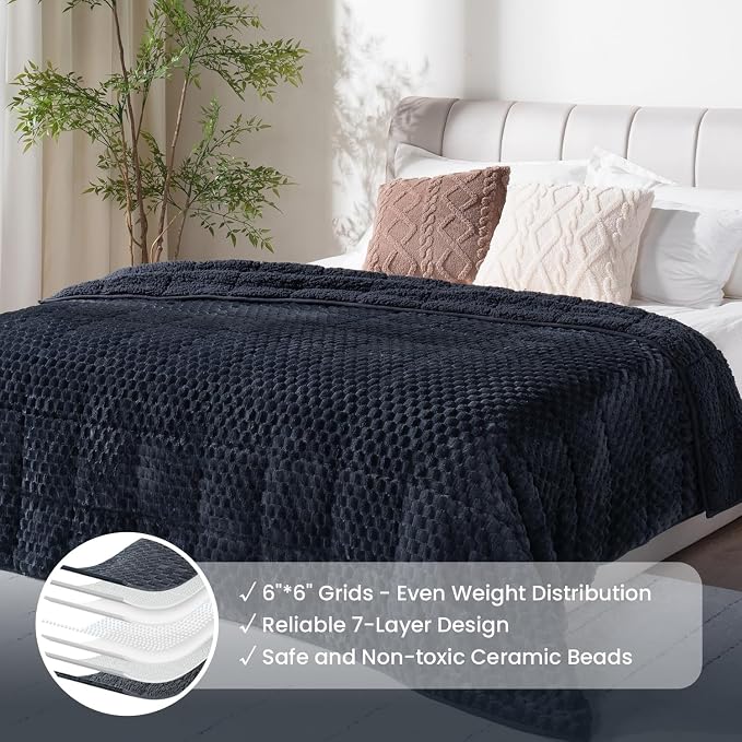 Drewin Weighted Blanket Queen Size 20lbs, Soft Cozy Jacquard Sherpa Weighted - Image 4