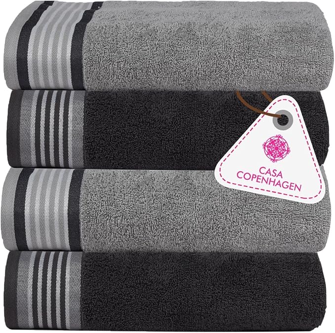 CASA COPENHAGEN He & She 4Pcs 100% Egyptian Cotton Large Designer Towels Gift by CASACOPENHAGEN