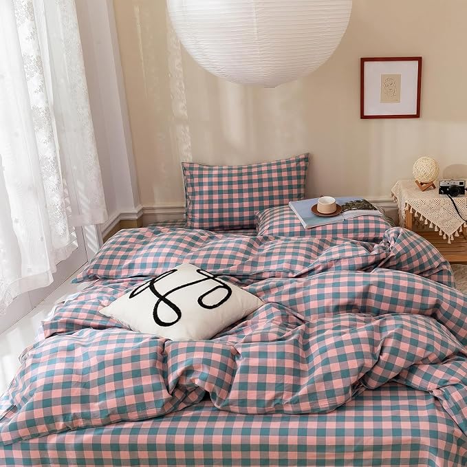 mixinni Plaid Duvet Cover Set Queen Purple - Image 4