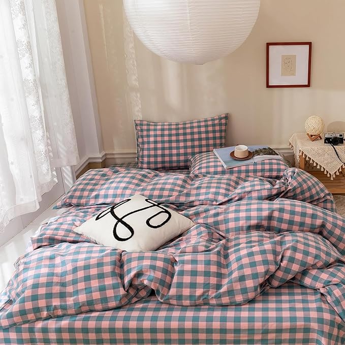 mixinni Plaid Duvet Cover Set King Purple - Image 4