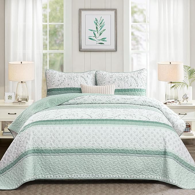 Quilt Set King Size, 3 Piece Soft Lightweight Microfiber Quilt Bedding Set by HOME